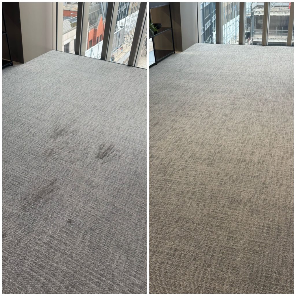 Before and after office carpet cleaning in Soho W1 by Carpet Cleaning London Pro